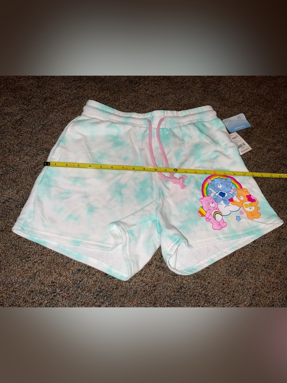 CARE BEARS Tie-Dye Shorts with Pink Drawstring and Care Bears Graphic SZ M